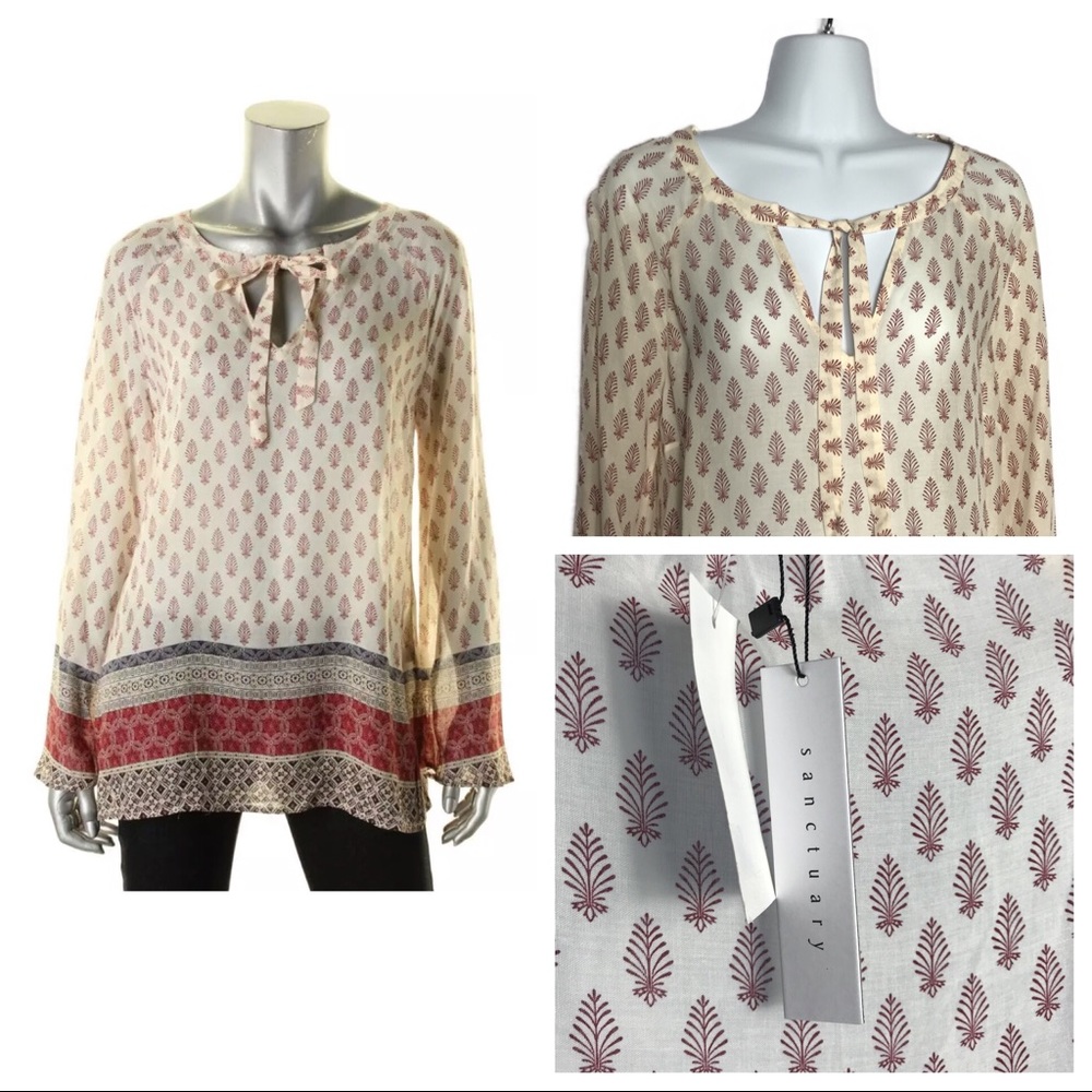 Sanctuary Printed Boho Peasant Top NWT Small
